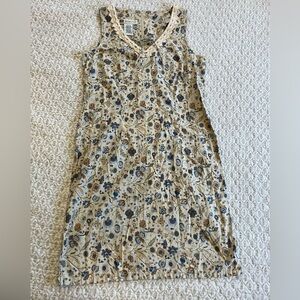 Vintage Y2K Cotton Tie-Neck Dress in Cream and Blue